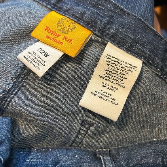 Ruby Rd. Cropped Denim Pants 22W Dark Wash Elastic Waist Pockets Casual Comfort - Picture 6 of 6